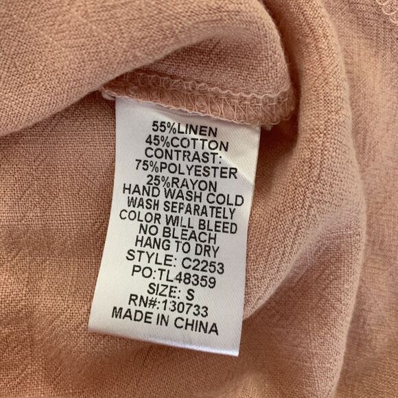 Umgee Dress Small Dusty Pink Linen Oversized Raw Hem Peasant Boho Cottagecore - Picture 8 of 8